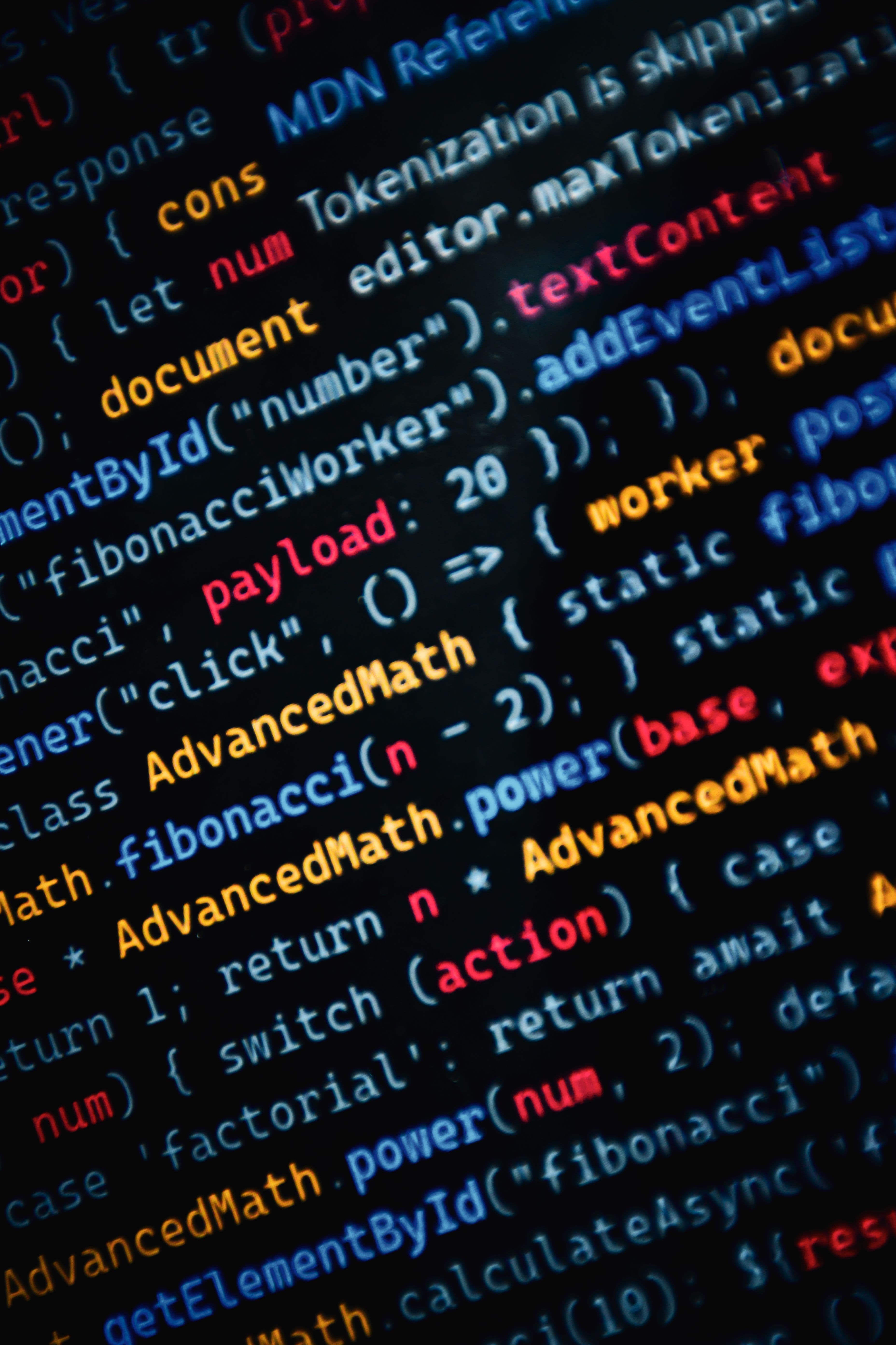 Colorful programming text on a computer display